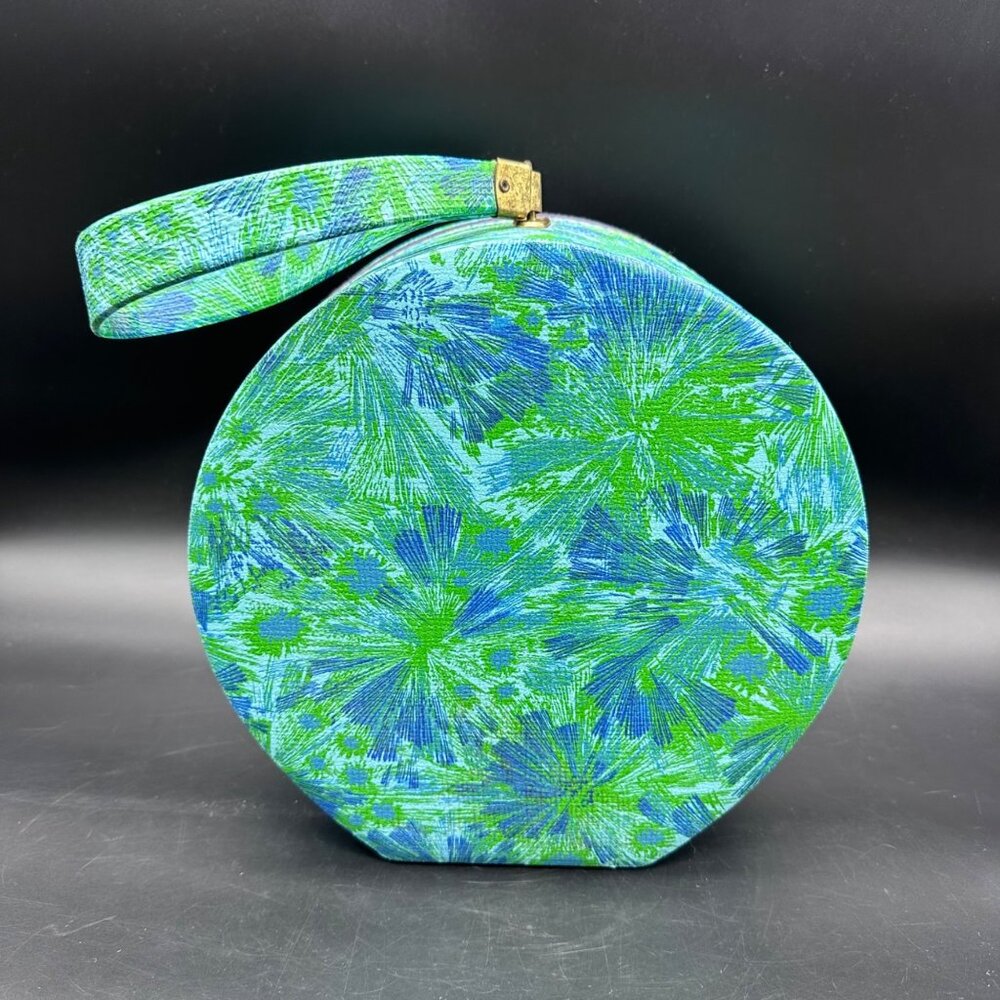 Vintage Luggage Travel Floral Train Case Floral Round Blue Green Carryon MCM - Picture 4 of 12